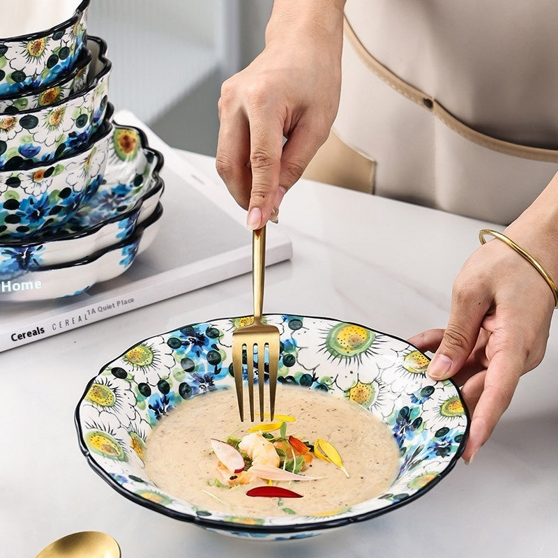 Hand-painted Ceramic Bowl Household Noodle Bowl Creative High-looking Bowls And Plates Tableware