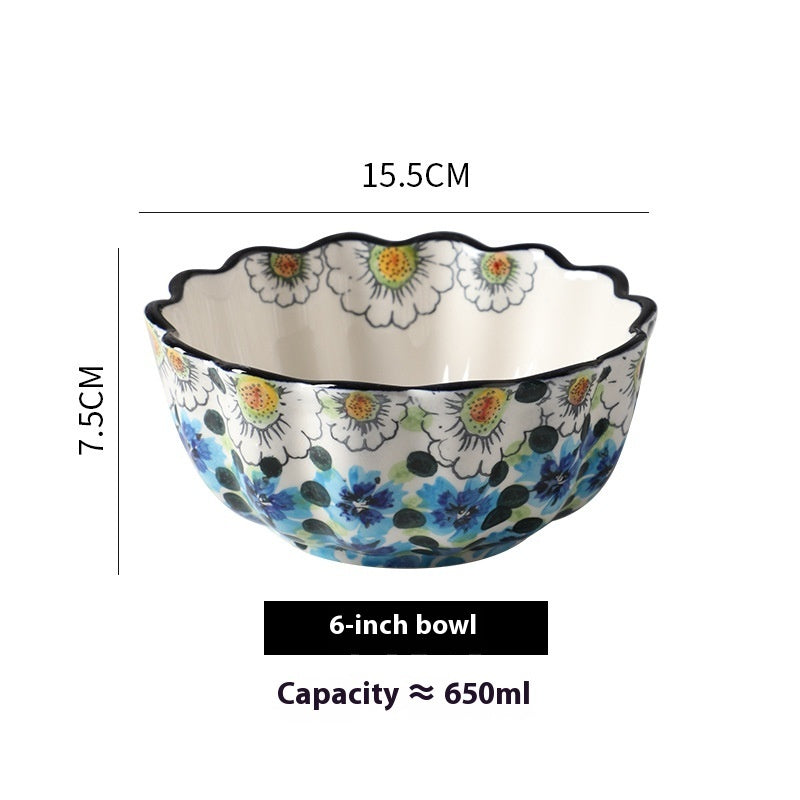 Hand-painted Ceramic Bowl Household Noodle Bowl Creative High-looking Bowls And Plates Tableware