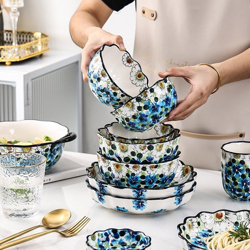 Hand-painted Ceramic Bowl Household Noodle Bowl Creative High-looking Bowls And Plates Tableware